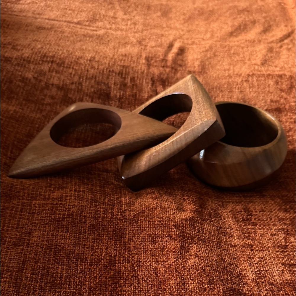 Sassy Jones Brown Wood Bangle and Geometric Wood Bracelet Set - Picture 4 of 4